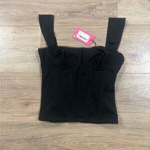 Edikted Black Structured Tank Top with Lace Edges